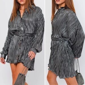 Lelis Collection Metallic Shirt Dress Women's Large Crinkled